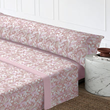 Cargar imagen en el visor de la galería, Juego Sábanas Estampadas de Verano y Entretiempo 100% Poliéster- Hojas Malva