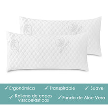 Cargar imagen en el visor de la galería, Almohada de Copos Viscoelásticos, Tejido Strech de Aloe Vera- 90cm Pack 2
