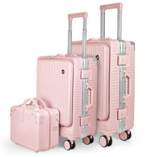 Cargar imagen en el visor de la galería, Juego de 3 Piezas de Maletas Multifunción con USB de Cabina, Grande y Neceser de Policarbonato y ABS-Rosa