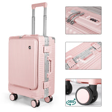 Cargar imagen en el visor de la galería, Juego de 3 Piezas de Maletas Multifunción con USB de Cabina, Grande y Neceser de Policarbonato y ABS-Rosa