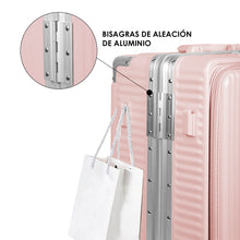 Cargar imagen en el visor de la galería, Juego de 3 Piezas de Maletas Multifunción con USB de Cabina, Grande y Neceser de Policarbonato y ABS-Rosa