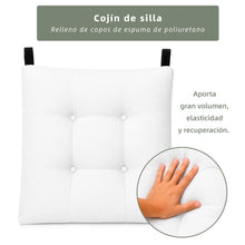 Cargar imagen en el visor de la galería, Cojines para Silla de 40x40x8cm Acolchados con Cintas de Sujeción Antideslizantes- Blanco