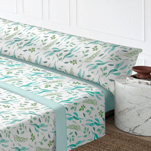 Cargar imagen en el visor de la galería, Juego Sábanas Estampadas de Verano y Entretiempo 100% Poliéster- Hojas Verde