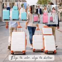 Cargar imagen en el visor de la galería, Juego de 4 Maletas de Viaje Neceser, Cabina, Mediana y Grande de Polipropileno- Rosa