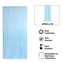 Cargar imagen en el visor de la galería, Cortina para puerta de tiras de PVC modelo Tosca en color Transparente con filo de color azul