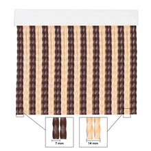 Cargar imagen en el visor de la galería, Vista en detalle del tamaño del cordón de PVC de la cortina para puertas de interior o exterior en color marrón y vainilla.