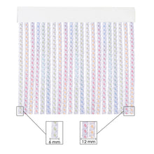 Cargar imagen en el visor de la galería, Medidas de los cordones de las cortinas para interior o exterior de cordón de PVC de 90×210 cm en color arcoíris. Se muestra que la medida de un cordón de la cortina mide 6mm y dos cordones de la cortina juntos miden 12 mm.