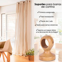 Cargar imagen en el visor de la galería, Pack de 2 Soportes Decorativos para Barra de Madera de Pared o Techo- Madera