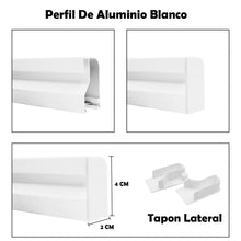 Cargar imagen en el visor de la galería, Perfil de aluminio blanco para colgar las cortinas para interior o exterior de cordón de PVC de 90×210 cm en color arcoíris. Incorpora tapones laterales de 2×4cm para colgar las cortinas con seguridad.
