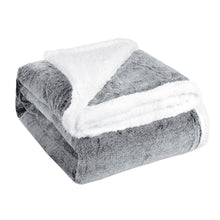 Cargar imagen en el visor de la galería, Manta reversible para sofá o cama de borreguito y franela- Gris Oscuro