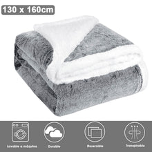 Cargar imagen en el visor de la galería, Manta reversible para sofá o cama de borreguito y franela- Gris Oscuro