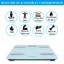 Cargar imagen en el visor de la galería, Báscula inteligente Analiza 8 Funciones, Monitores de Composición Corporal con App para Peso Corporal, Grasa, Agua, IMC, BMR, Masa Muscula