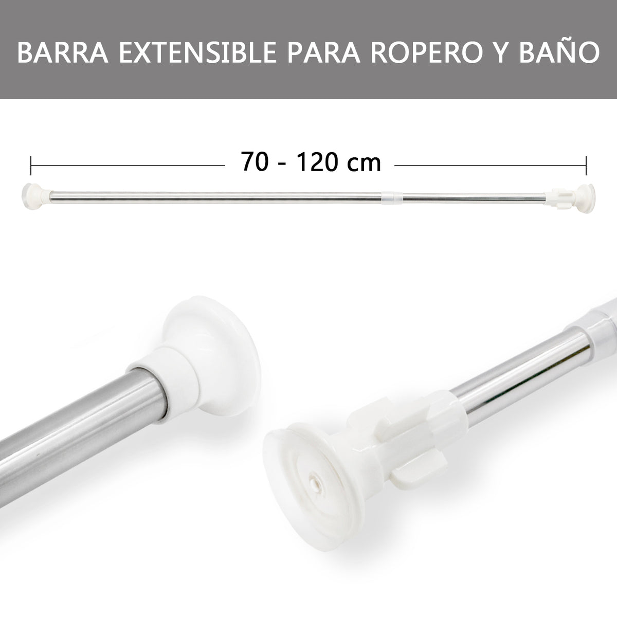 BARRA CORTINA BAÑO ACERO INOX. 70/120
