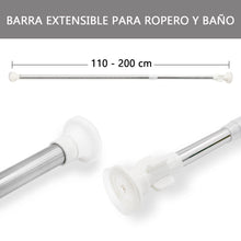 Cargar imagen en el visor de la galería, Barra extensible para ropero y cortina de ducha - 110 a 200 cm Plata