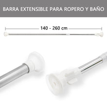 Cargar imagen en el visor de la galería, Barra extensible para ropero y cortina de ducha - 140 a 260 cm Plata
