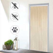 Cargar imagen en el visor de la galería, Cortina para puertas de interior o exterior, modelo Kalia, en color crema y marrón, que impide la entrada de insectos voladores pero permite la entrada y salida de animales de compañía.