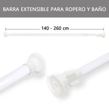 Cargar imagen en el visor de la galería, Barra extensible para ropero y cortina de ducha - 140 a 260 cm Blanco