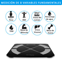 Cargar imagen en el visor de la galería, Báscula inteligente Analiza 8 Funciones, Monitores de Composición Corporal con App para Peso Corporal, Grasa, Agua, IMC, BMR, Masa Muscula