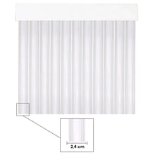 Cargar imagen en el visor de la galería, Detalles del ancho de las tiras de la cortina con filo de PVC para puertas de interior o exterior, modelo Kalia, en color blanco y transparente