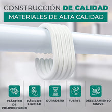 Cargar imagen en el visor de la galería, Anillo de ducha en forma C ,ganchos de plástico tipo C para Cortina de ducha de baño, ganchos de revestimiento. Blanco-Negro