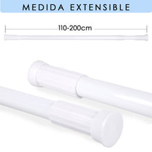 Cargar imagen en el visor de la galería, Barra extensible de aluminio para armario y cortina de ducha - 110 a 200 cm Blanco