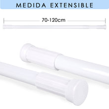 Cargar imagen en el visor de la galería, Barra extensible de aluminio para armario y cortina de ducha - 70x120 cm Blanco
