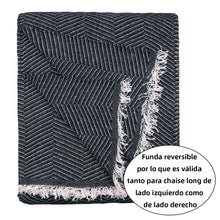 Cargar imagen en el visor de la galería, Colcha Multiusos Sofá Chaise Longue Espiga Universal 260x270cm, Forma de L- Negro Blanco