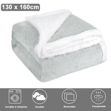 Cargar imagen en el visor de la galería, Manta reversible para sofá o cama de borreguito y franela- Grisaceo