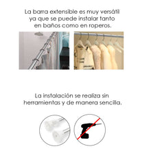 Cargar imagen en el visor de la galería, Barra extensible para ropero y cortina de ducha - 110 a 200 cm Plata