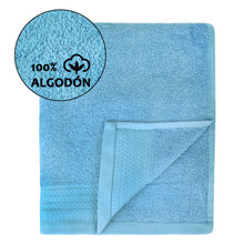 Cargar imagen en el visor de la galería, Juego de Toallas 100% Algodón de 500gsm. 2Mano+ 2Bidé, Celeste