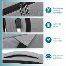 Cargar imagen en el visor de la galería, Mochila Casual Adulto, Estudiante 44x12x31cm con Puerto USB- Gris

