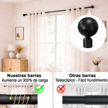 Cargar imagen en el visor de la galería, Barra de Cortina Extensible de Metal de Ø19 mm, Juego Ajustable con Soportes Extensibles- Negro
