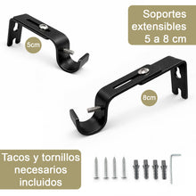 Cargar imagen en el visor de la galería, Barra de Cortina Extensible de Metal de Ø19 mm, Juego Ajustable con Soportes Extensibles- Negro

