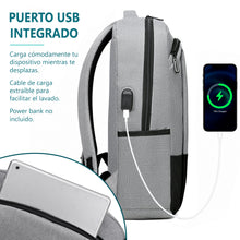 Cargar imagen en el visor de la galería, Mochila Casual Adulto, Estudiante 44x12x31cm con Puerto USB- Gris
