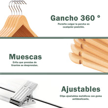 Cargar imagen en el visor de la galería, Perchas de Madera con Pinzas y Muescas Antideslizantes- Madera
