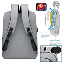 Cargar imagen en el visor de la galería, Mochila Casual Adulto, Estudiante 44x12x31cm con Puerto USB- Gris
