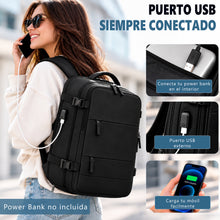 Cargar imagen en el visor de la galería, Mochila de Viaje 40x20x25cm Equipaje de Mano con Puerto USB- Negro
