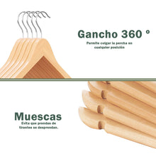 Cargar imagen en el visor de la galería, Perchas de Madera Natural con Barra Antideslizante- Madera
