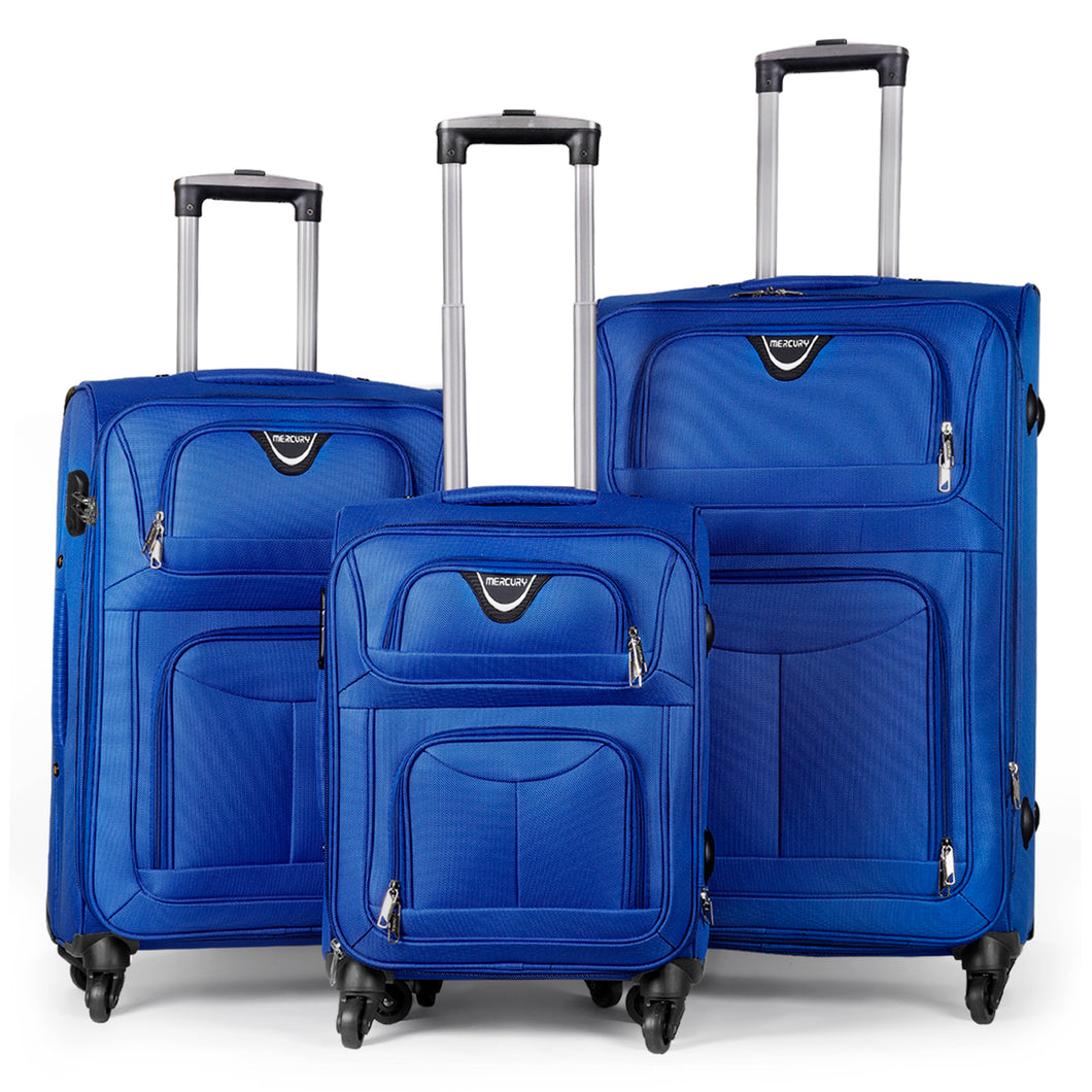 Juego de Maletas 3pcs Cabina, Mediana y Grande de Tela, Maleta Expandible- Azul