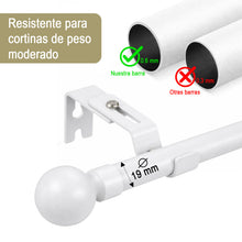 Cargar imagen en el visor de la galería, Barra de Cortina Extensible de Metal de Ø19 mm, Juego Ajustable con Soportes Extensibles- Blanco
