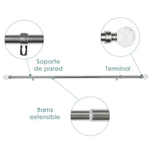 Cargar imagen en el visor de la galería, Barra De Cortinas Universal Extensible Acero Bola Cristal. Plata
