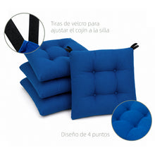 Cargar imagen en el visor de la galería, Cojines para Silla de 40x40x8cm Acolchados con Cintas de Sujeción Antideslizantes-Azul
