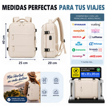 Cargar imagen en el visor de la galería, Mochila de Viaje 40x20x25cm Equipaje de Mano con Puerto USB- Beige

