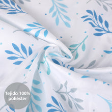 Cargar imagen en el visor de la galería, Juego Sábanas Estampadas de Verano y Entretiempo 100% Poliéster- Hojas Azul
