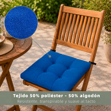 Cargar imagen en el visor de la galería, Cojines para Silla de 40x40x8cm Acolchados con Cintas de Sujeción Antideslizantes-Azul
