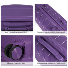 Cargar imagen en el visor de la galería, Maleta de Viaje de Cabina de Polipropileno, Resistente y Ruedas 360º- Morado
