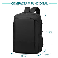 Cargar imagen en el visor de la galería, Mochila Casual Adulto, Estudiante 44x12x31cm con Puerto USB- Negro
