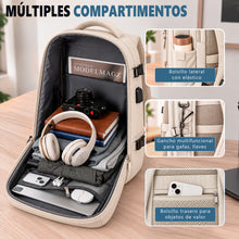 Cargar imagen en el visor de la galería, Mochila de Viaje 40x20x25cm Equipaje de Mano con Puerto USB- Beige
