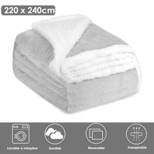 Cargar imagen en el visor de la galería, Manta Borreguito Sherpa Reversible 220x240 Extra Suave- Gris
