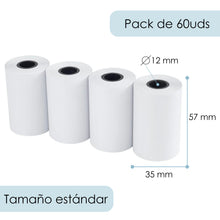 Cargar imagen en el visor de la galería, Rollos de Papel Térmico de 57x35x12mm sin Bisphenol-A para todos los TPV, Datafonos- 60 rollos
